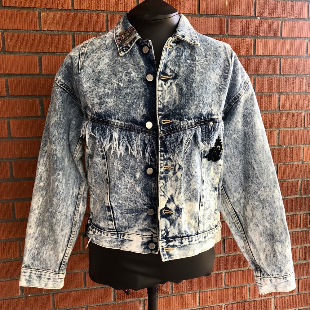 Code Bleu Women’s Denim Jacket Size M Vintage 1980’s with Fringe Made in Japan